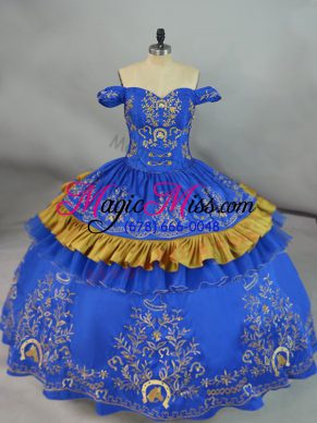 Decent Floor Length Lace Up Sweet 16 Dress Blue for Sweet 16 and Quinceanera with Embroidery