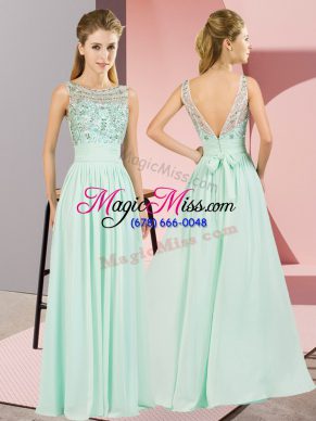 Wonderful Chiffon Scoop Sleeveless Backless Beading Prom Dresses in Apple Green