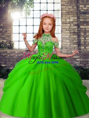 Glorious Green Lace Up Kids Formal Wear Beading Sleeveless Floor Length