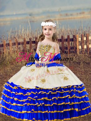 Hot Sale Sleeveless Lace Up Floor Length Beading and Embroidery and Ruffled Layers Kids Formal Wear