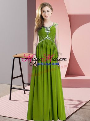 Glittering Beading Homecoming Dress Olive Green Lace Up Cap Sleeves Floor Length