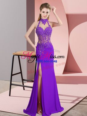 Purple Sleeveless Chiffon Backless Prom Party Dress for Prom and Party and Military Ball