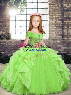 Ball Gowns Pageant Dress for Teens Off The Shoulder Organza Sleeveless Floor Length Lace Up