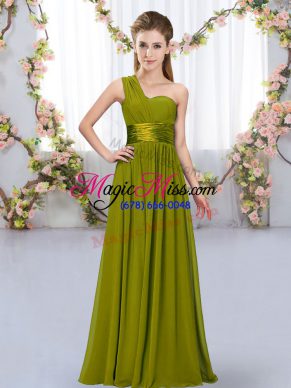Belt Vestidos de Damas Olive Green Lace Up Sleeveless Floor Length