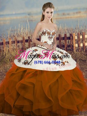 Customized Floor Length Ball Gowns Sleeveless Rust Red 15th Birthday Dress Lace Up
