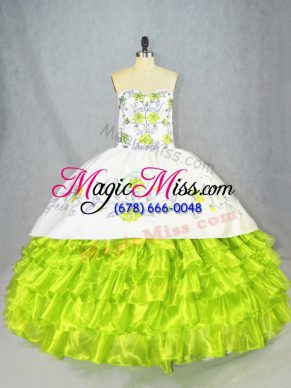 Organza Lace Up Sweetheart Sleeveless Floor Length Sweet 16 Quinceanera Dress Embroidery and Ruffled Layers
