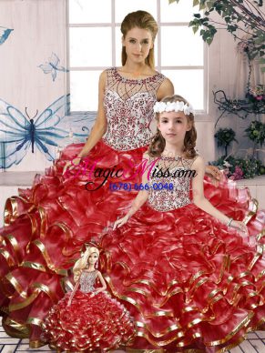 Designer Scoop Sleeveless Organza Sweet 16 Dresses Beading and Ruffles Lace Up