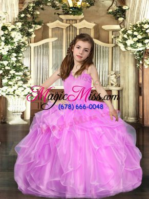 Luxurious Lilac Ball Gowns Organza Straps Sleeveless Ruffled Layers Floor Length Lace Up Little Girl Pageant Dress