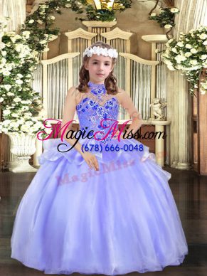 Inexpensive Appliques Custom Made Pageant Dress Lavender Lace Up Sleeveless Floor Length