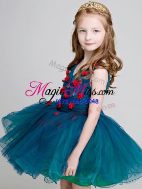 V-neck Sleeveless Organza Flower Girl Dresses Lace and Appliques Zipper