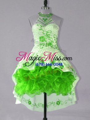High Class Sleeveless Embroidery and Ruffles Lace Up Junior Homecoming Dress