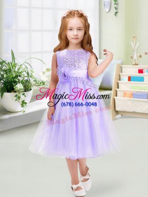 Eye-catching Lavender Scoop Zipper Sequins and Hand Made Flower Flower Girl Dress Sleeveless
