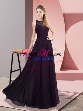 Chiffon Scoop Sleeveless Zipper Lace Prom Party Dress in Dark Purple