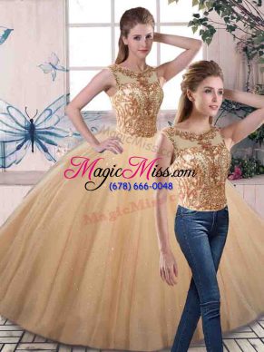 Fine Scoop Sleeveless Tulle Quince Ball Gowns Beading Lace Up