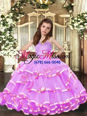Exquisite Ruffled Layers Girls Pageant Dresses Lavender Lace Up Sleeveless Floor Length