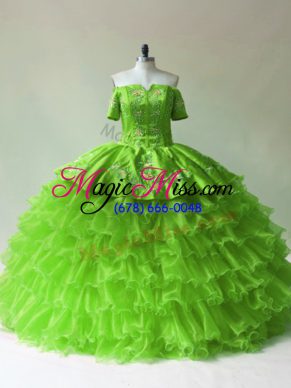 Sweet Ball Gowns Embroidery and Ruffled Layers Quinceanera Gowns Lace Up Organza Sleeveless Floor Length