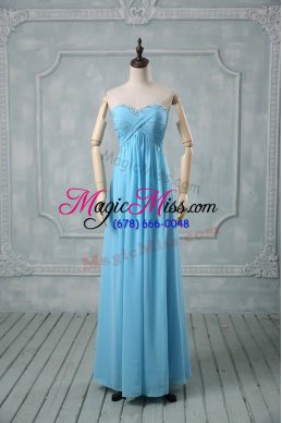 Baby Blue Sweetheart Backless Beading and Ruching Prom Dresses Sleeveless