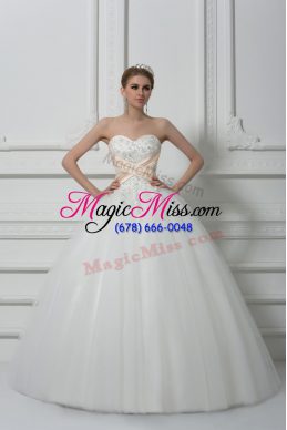 Flirting Tulle Sleeveless Floor Length Wedding Gown and Beading and Lace