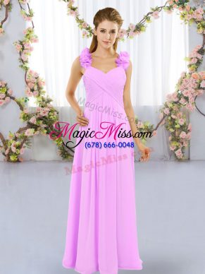 Lilac Empire Hand Made Flower Wedding Party Dress Lace Up Chiffon Sleeveless Floor Length