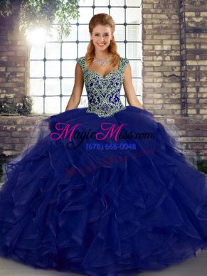 Purple Lace Up Sweet 16 Dresses Beading and Ruffles Sleeveless Floor Length