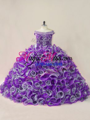 Multi-color Ball Gowns Off The Shoulder Sleeveless Organza Lace Up Beading and Ruffles Quinceanera Dresses