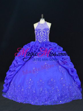 Glittering Sleeveless Lace Up Floor Length Beading and Appliques and Embroidery and Pick Ups Ball Gown Prom Dress