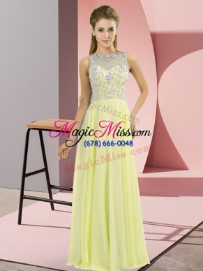 Yellow Sleeveless Chiffon Zipper Prom Gown for Prom and Party