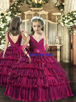 Floor Length Ball Gowns Sleeveless Fuchsia Little Girl Pageant Dress Backless