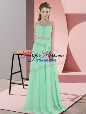 Modest Scoop Sleeveless Womens Evening Dresses Floor Length Beading Apple Green Chiffon