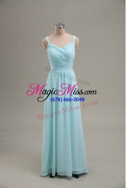Floor Length Empire Sleeveless Blue Prom Dresses Zipper