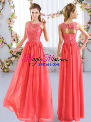 Decent Coral Red Sleeveless Chiffon Zipper Bridesmaid Dresses for Wedding Party