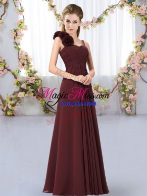 Brown Empire Hand Made Flower Bridesmaid Gown Lace Up Chiffon Sleeveless Floor Length