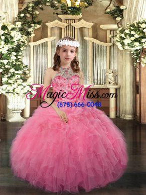 Scoop Sleeveless Tulle Pageant Dresses Beading Lace Up