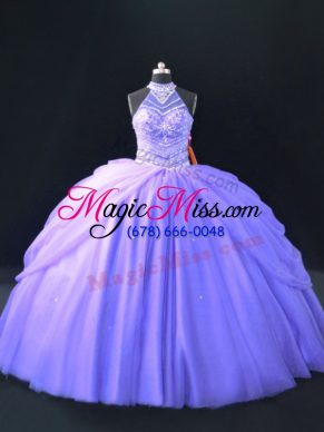 Lavender Sleeveless Tulle Lace Up Quinceanera Gowns for Sweet 16 and Quinceanera