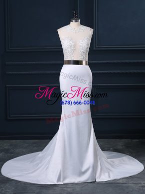 Sweet White Scoop Neckline Appliques and Sashes ribbons Bridal Gown Sleeveless Zipper