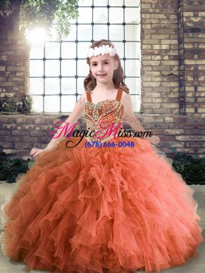 Rust Red Sleeveless Beading and Ruffles Floor Length Child Pageant Dress