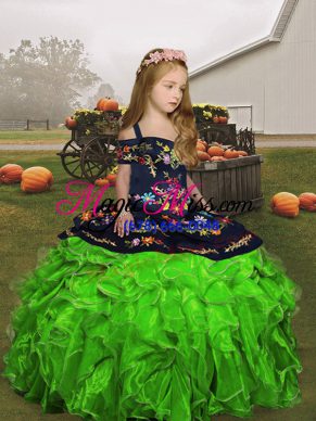 Super Floor Length Lace Up Child Pageant Dress for Party and Wedding Party with Embroidery