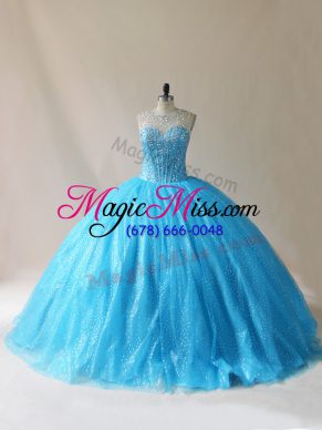 Sleeveless Court Train Lace Up Floor Length Beading and Appliques Sweet 16 Quinceanera Dress