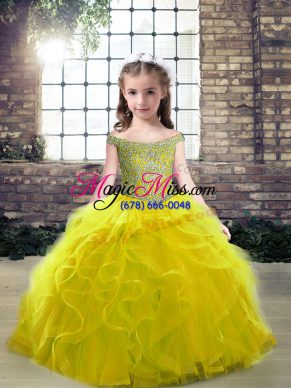 Exquisite Sleeveless Lace Up Floor Length Beading and Ruffles Pageant Dress Toddler