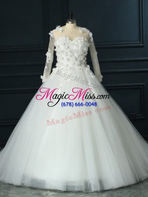3 4 Length Sleeve Court Train Lace and Appliques Lace Up Wedding Gown