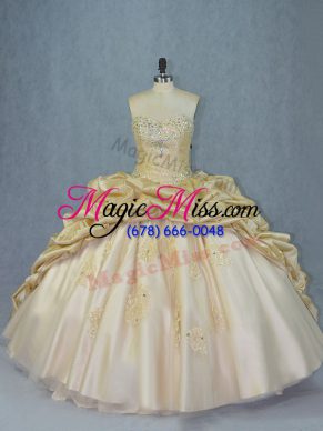 Deluxe Champagne Sweet 16 Quinceanera Dress Sweetheart Sleeveless Brush Train Lace Up