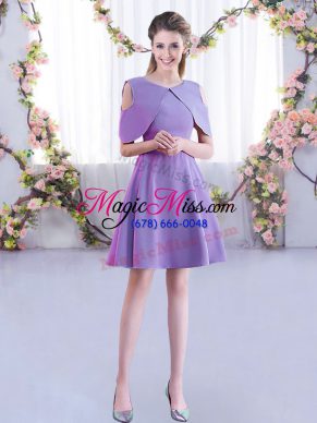Mini Length Zipper Bridesmaid Gown Lavender for Wedding Party with Ruching