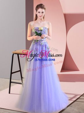 Floor Length A-line Sleeveless Lavender Prom Evening Gown Lace Up