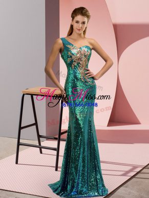 Perfect Mermaid Sleeveless Green Prom Evening Gown Sweep Train Lace Up