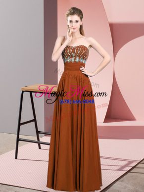 Sophisticated Brown Zipper Prom Evening Gown Beading Sleeveless Floor Length