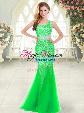 Stunning One Shoulder Sleeveless Tulle Beading and Lace Zipper