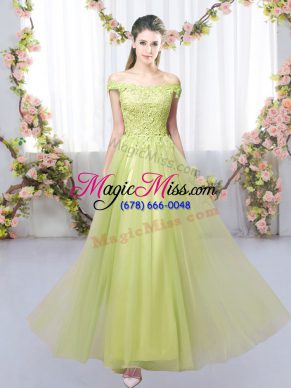 Traditional Yellow Green Lace Up Off The Shoulder Lace Quinceanera Court Dresses Tulle Sleeveless