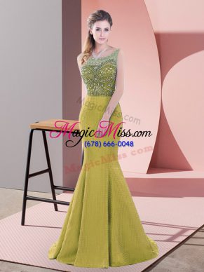 Enchanting Sleeveless Beading and Lace Backless Homecoming Dress with Olive Green Sweep Train