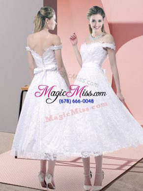 Lace Sleeveless Tea Length Dress for Prom and Belt