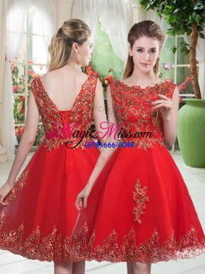 Enchanting Red Tulle Lace Up Sleeveless Knee Length Beading and Appliques